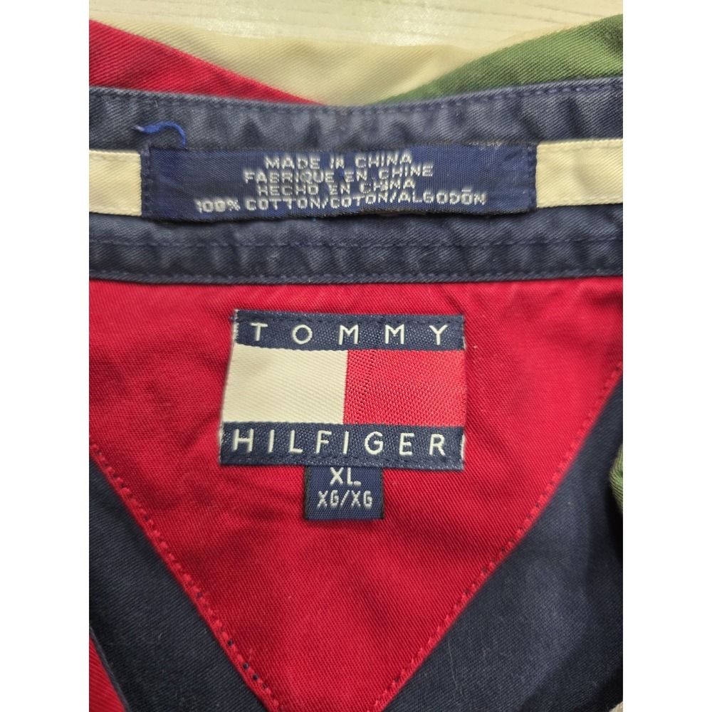 VTG Tommy Hilfiger‎ Sailing Gear Shirt Men's XL Navy Blue 90s Colorblock Collar - Picture 5 of 11